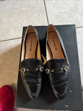 Coach Black Leather Loafers with Gold-Tone Horsebit